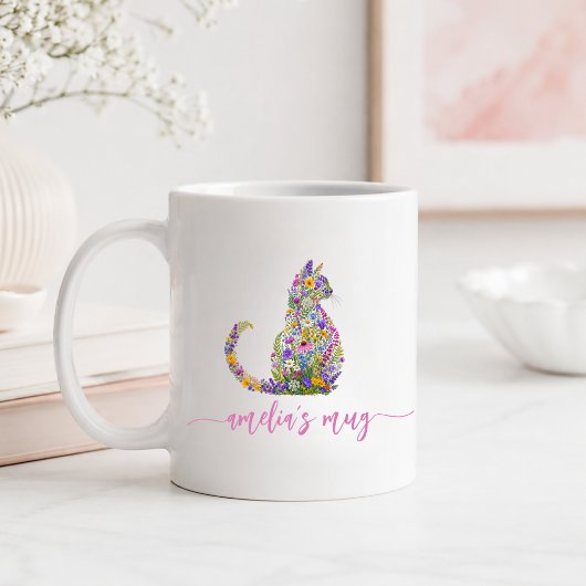 オーダーメイド フラワー 猫 キティ コーヒーマグカップ