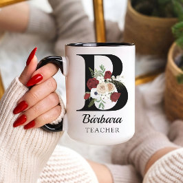 オーダーメイド フローラル モノグラム マグカップ ギフト ブライド 教師へのプレゼント