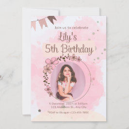 オーダーメイド フローラル 水彩 写真 誕生日 インビテーション