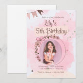 オーダーメイド フローラル 水彩 写真 誕生日 インビテーション (正面/裏面)