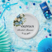 オーダーメイド ブライダルシャワー エレガントな青と白の花 ペーパープレート (パーティー)
