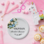 オーダーメイド ブライダルシャワー エレガントな青と白の花 ペーパープレート (パーティー)