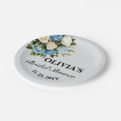 オーダーメイド ブライダルシャワー エレガントな青と白の花 ペーパープレート (アングル)