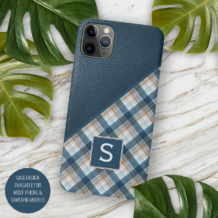 オーダーメイド ブラウン ダークブルー Plaid Gingham 柄 iPhone 11 Pro Maxケース