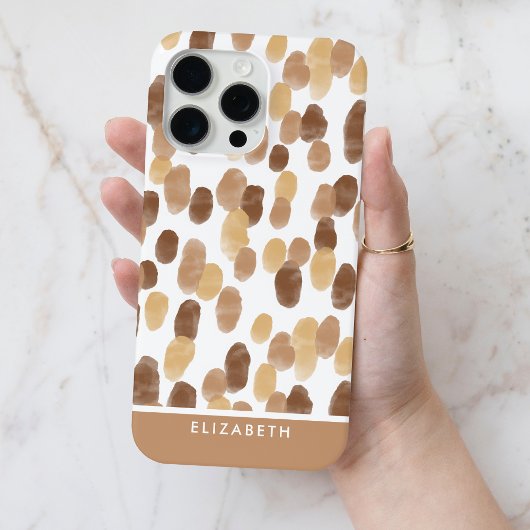 オーダーメイド ブラウン モダン 水彩 ドット パターン Case-Mate iPhoneケース