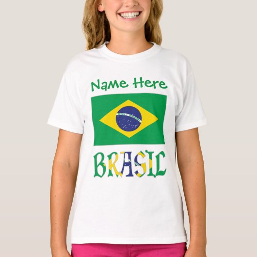 オーダーメイド ブラジル国旗 ガールズ Tシャツ (正面)