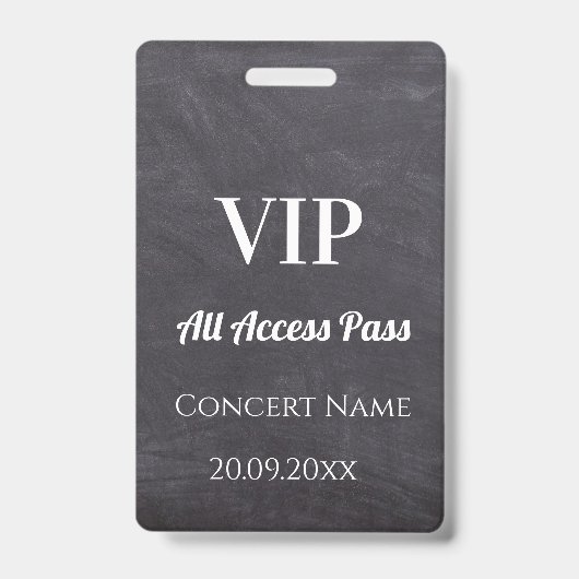 オーダーメイド ブラックボード 名前 日付 VIP アクセスパス バッジ (正面)
