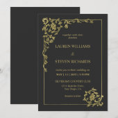 オーダーメイド ブラック ゴールド ロイヤル アンティーク デコレーション ウェディング 招待状 (正面/裏面)