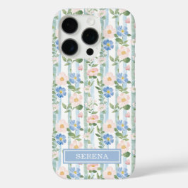 オーダーメイド ブルッシュ フラワー ウォーターカラー ストライプ デザイン iPhone 16 PROケース