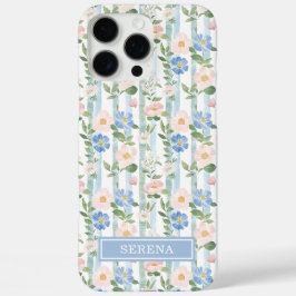 オーダーメイド ブルッシュ フラワー ウォーターカラー ストライプ デザイン iPhone 16 PRO MAXケース