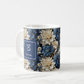 オーダーメイド ブルーアイボリーの花柄 コーヒーマグ コーヒーマグカップ (正面左)