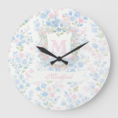 オーダーメイド ブルー フラワー 壁掛け時計 ラージ壁時計 (正面)