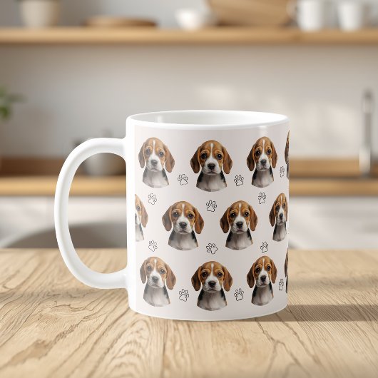 オーダーメイド ベージュの犬の写真 足跡柄 コーヒーマグカップ
