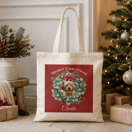 オーダーメイド ペットのクリスマストートバッグ リースと名前入り トートバッグ