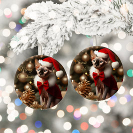 オーダーメイド ペットの名前 写真 スフィンクス 猫 クリスマス セラミックオーナメント