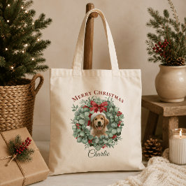 オーダーメイド ペット クリスマストートバッグ リース 名前入り トートバッグ