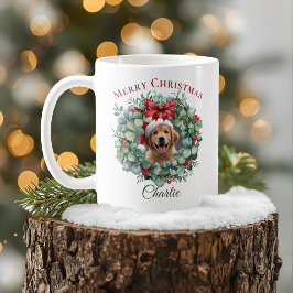 オーダーメイド ペット クリスマスマグ リースと名前入り コーヒーマグカップ