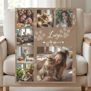 オーダーメイド ペット 写真 コラージュ 猫 + 家族 もこもこ フリースブランケット
