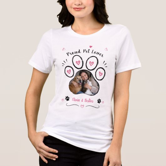 オーダーメイド ペット 写真 名前 Tシャツ 犬 猫 愛好家 ギフト (正面)