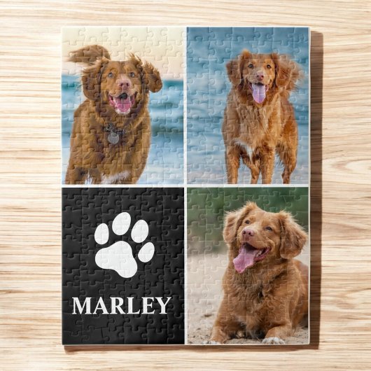 オーダーメイド ペット 犬 足型 3枚フォトコラージュ ジグソーパズル