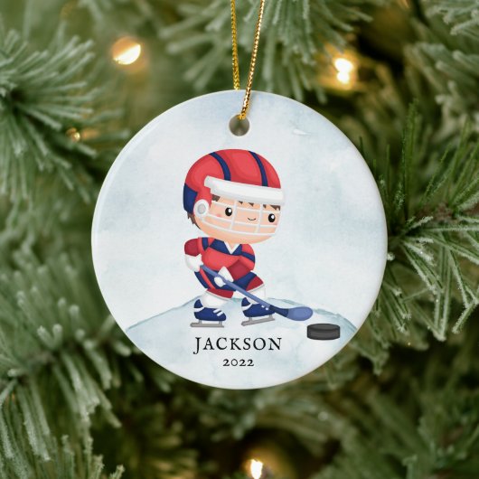 オーダーメイド ホッケー少年 クリスマス セラミック オーナメント (ツリー)