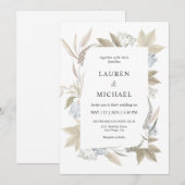 オーダーメイド ホワイト グレー リーフ ブルー ベリー ウェディング 招待状 (正面/裏面)