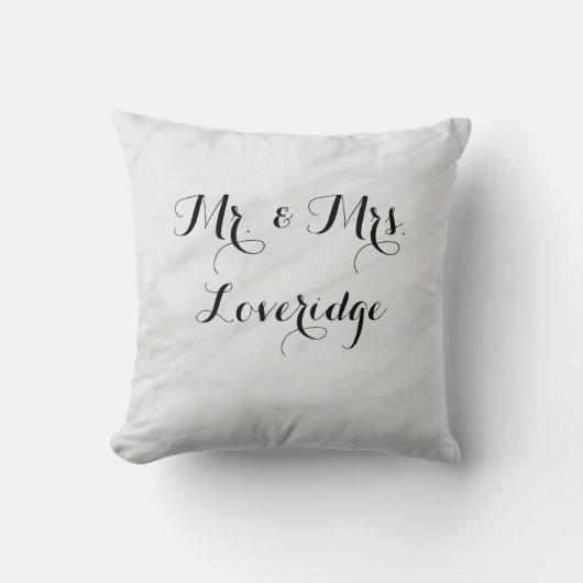 オーダーメイド ホワイト グレー 大理石 Mr. & Mrs. クッション (正面)