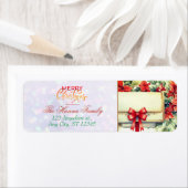 オーダーメイド ポインセチアの郵便ポスト "メリークリスマス" ラベル (インサイチュ)