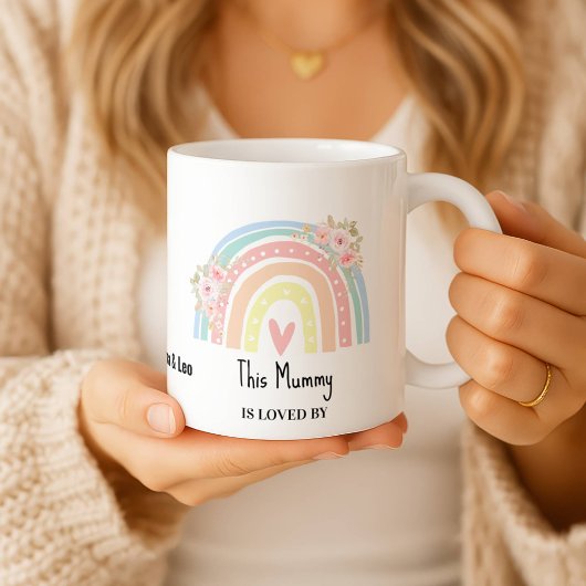 オーダーメイド ママの虹と花の名前入りマグ コーヒーマグカップ