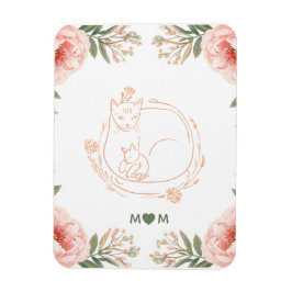 オーダーメイド ママ猫と子猫のフラワーモーテルズデー マグネット