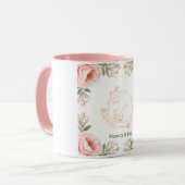 オーダーメイド ママ猫と子猫の花柄コーヒーマグカップ マグカップ (正面左)