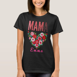 オーダーメイド ママ ハート フラワー ギフト Tシャツ
