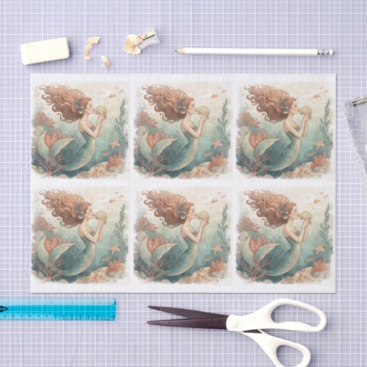 オーダーメイド マーメイド柄ティシューペーパー 薄葉紙 (クラフト)