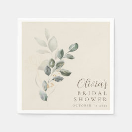 オーダーメイド ミニマリスト ゴールド グリー ネイチャー ブライダルシャワー スタンダードカクテルナプキン