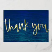 オーダーメイド ミニマル モダンスクリプト ネイビーブルー サンクス 箔シーズンカード (正面)