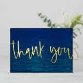 オーダーメイド ミニマル モダンスクリプト ネイビーブルー サンクス 箔シーズンカード (立ち正面)