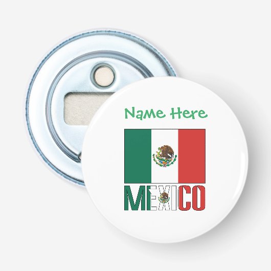 オーダーメイド メキシコ国旗 名前デザイン 丸型 栓抜き (正面)