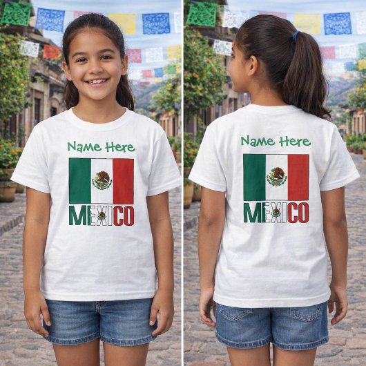 オーダーメイド メキシコ フラグ 名前入り デザイン 女の子用 Tシャツ