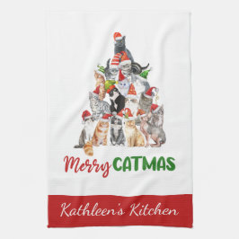 オーダーメイド メリーキャットマス 楽しい猫のクリスマス キッチンタオル