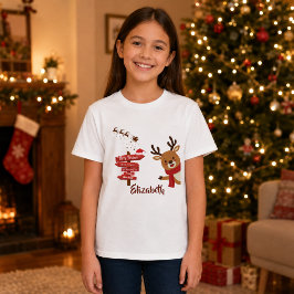 オーダーメイド メリークリスマス かわいいトナカイ ホリデー Tシャツ