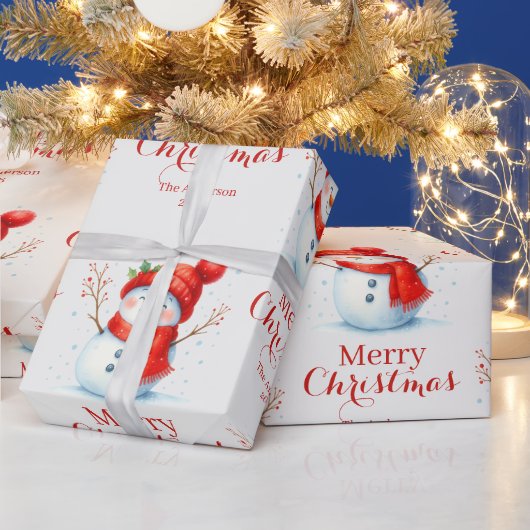 オーダーメイド メリークリスマス スノーマン カスタムイヤー ラッピングペーパー (クリスマス)