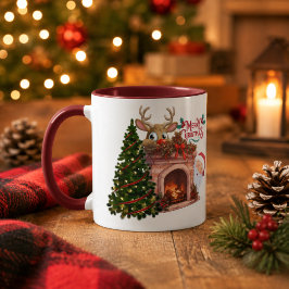 オーダーメイド メリークリスマス 暖炉 トナカイ マグカップ