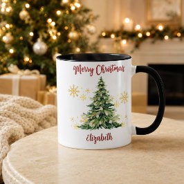 オーダーメイド メリークリスマス 水彩ツリー 名前入り マグカップ