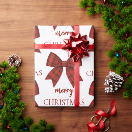 オーダーメイド メリークリスマス | 赤いチェックのボウ ラッピングペーパー
