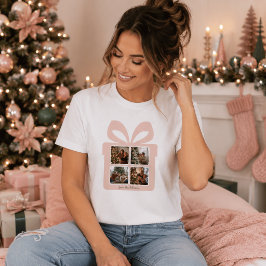 オーダーメイド モダンピンクのクリスマスフォトギフトボックス Tシャツ