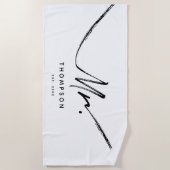 オーダーメイド モダン ブラック ホワイト ミニマル ビーチタオル (正面)