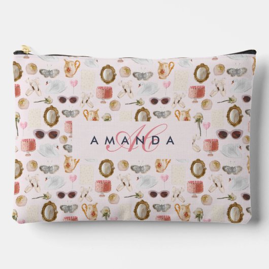 オーダーメイド モノグラム コケティッシュ かわいい ガーリー ピンク フェミニン アクセサリーポーチ (正面)