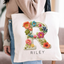 オーダーメイド モノグラム フラワー フェイク刺繍 ママ おば 母の日 トートバッグ