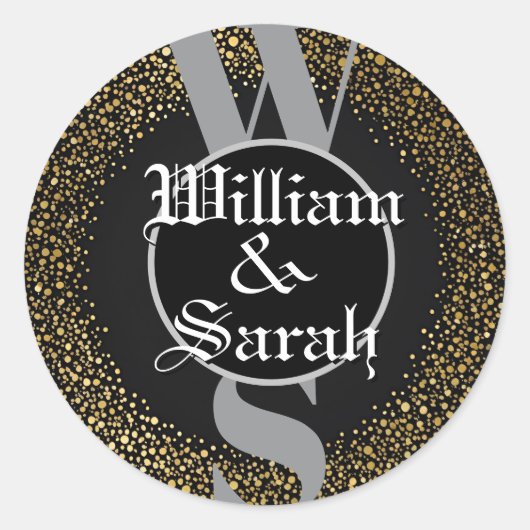 オーダーメイド モノグラム 名前 ゴールド ブラック グレー おしゃれ ラウンドシール (正面)