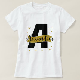 オーダーメイド モノグラム 名前 ブラック ホワイト ゴールド Tシャツ